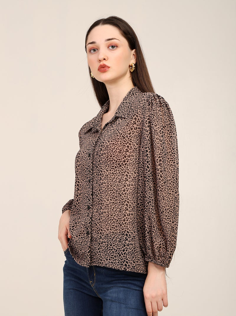 7OUNCE Leopard Print Georgette Shirt for Women - Image 4